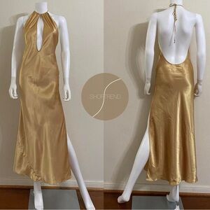 🔥FINAL SALE🔥 vintage 90s Victoria’s Secret Gold Halter, Key hole dress